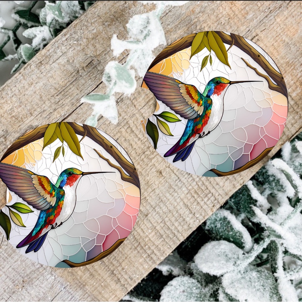 Handmade Hummingbird Car Coasters | New Set Of Two Hummingbird Car Coasters